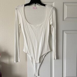 Pink Lily White Long Sleeve Scoop Neck Bodysuit